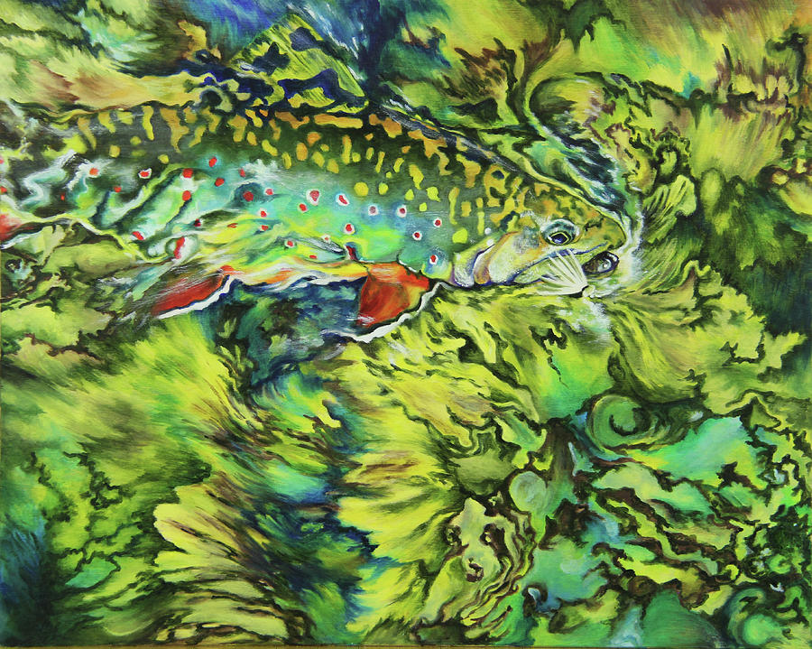 Trout Painting - Turbulent Trout by Lacey Hermiston