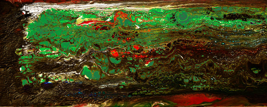 Turbulent Waters Meet Sea Wall_acrylic pour #7 Mixed Media by Richard Ortolano