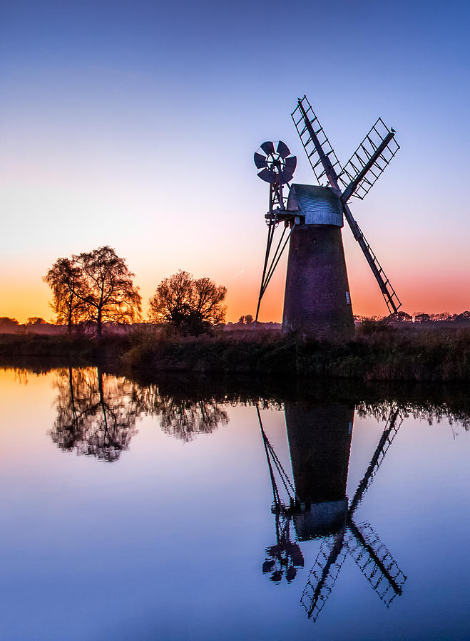 Turf Fen Mill With Reflection Photograph