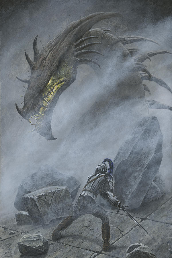 Turin Turambar Confronts Glaurung at the Ruin of Nargothrond Painting by  Kip Rasmussen - Fine Art America