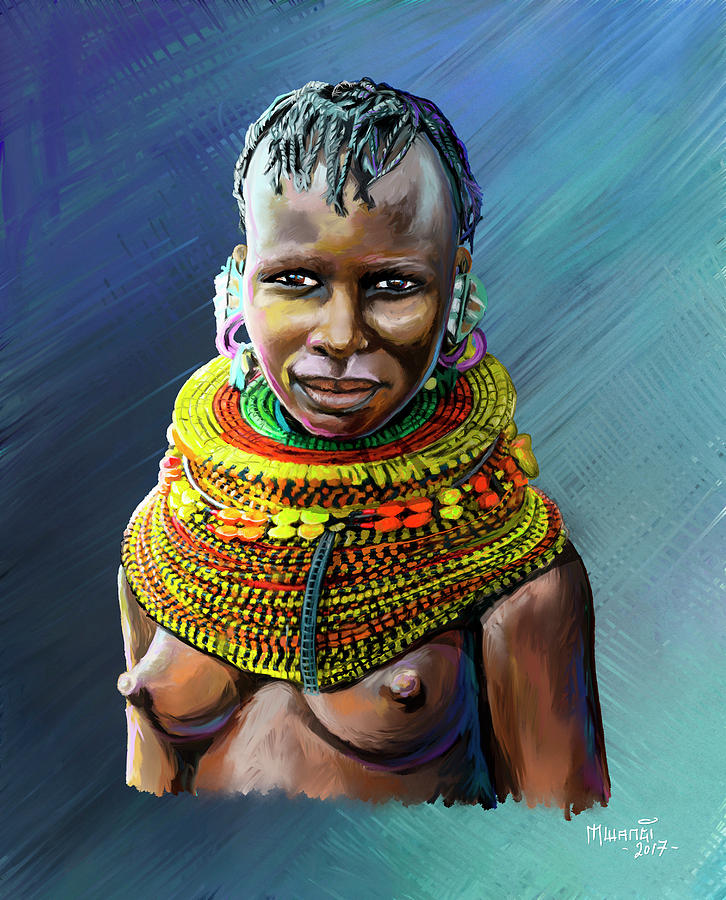 Chicken Painting - Turkana Girl by Anthony Mwangi