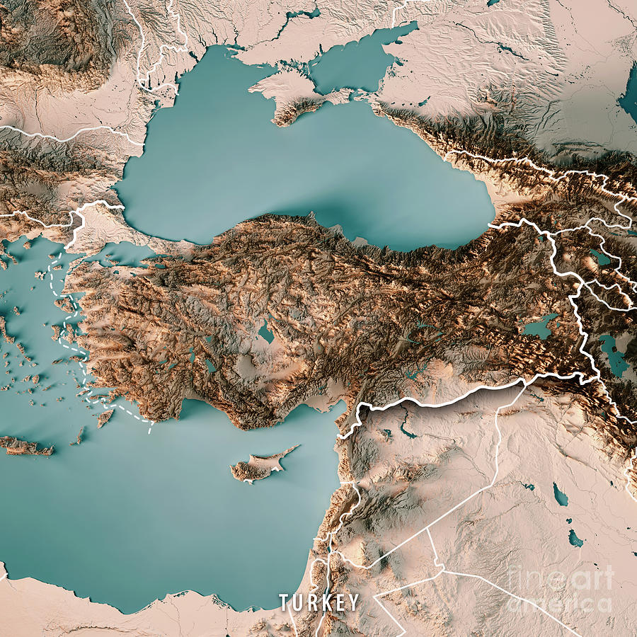 Turkey Digital Art - Turkey Country 3D Render Topographic Map Neutral by Frank Ramspott