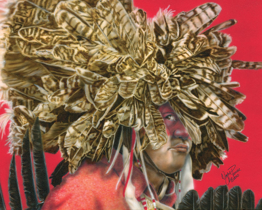 Turkey Feather Headress Painting by Wayne Pruse