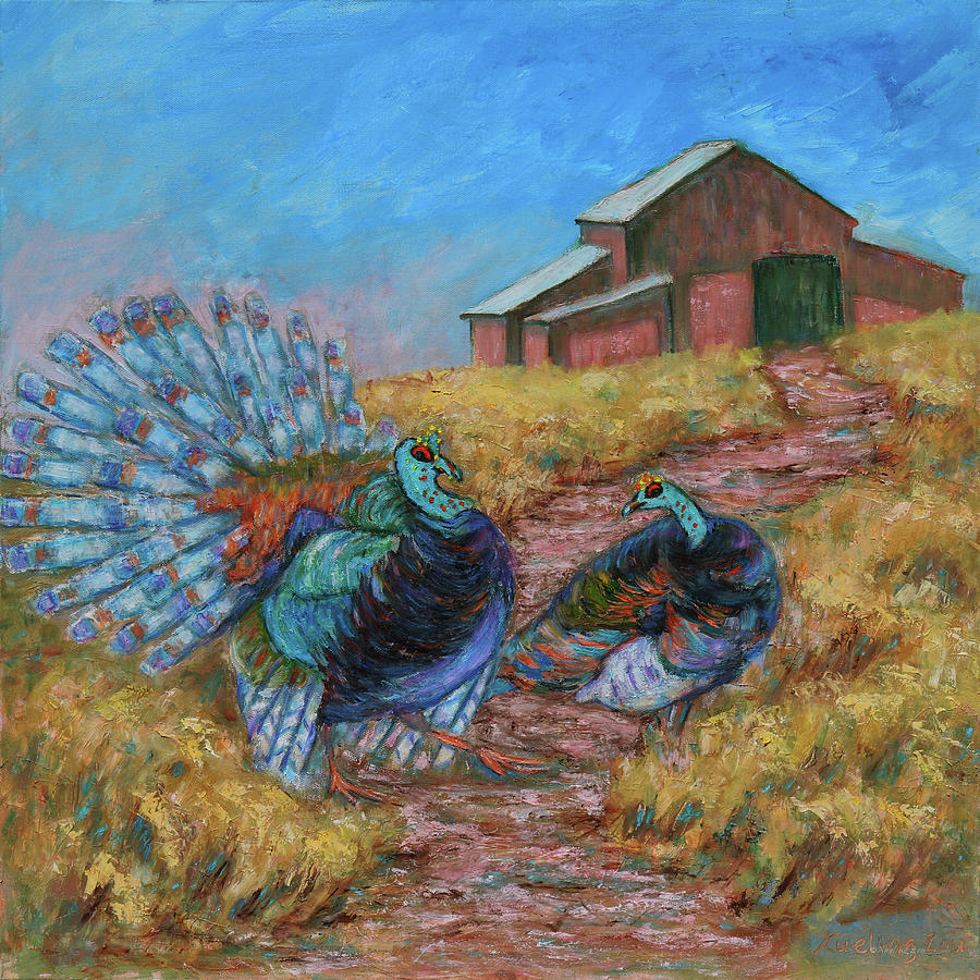 Bird Painting - Turkey Toms Tango by Xueling Zou