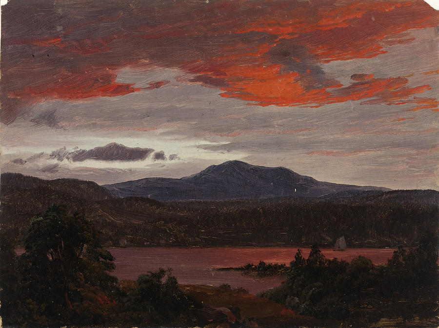 Turner Pond with Pomola Peak and Baxter Peak. Maine Painting by Frederic Edwin Church