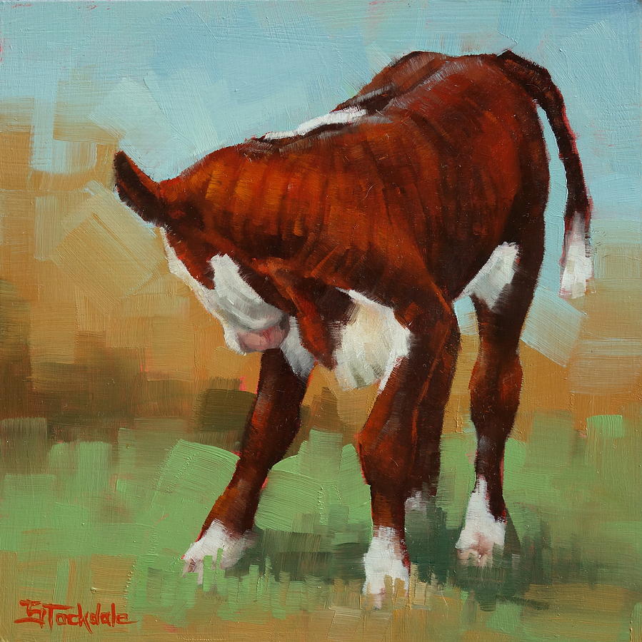 Turning Calf Painting by Margaret Stockdale