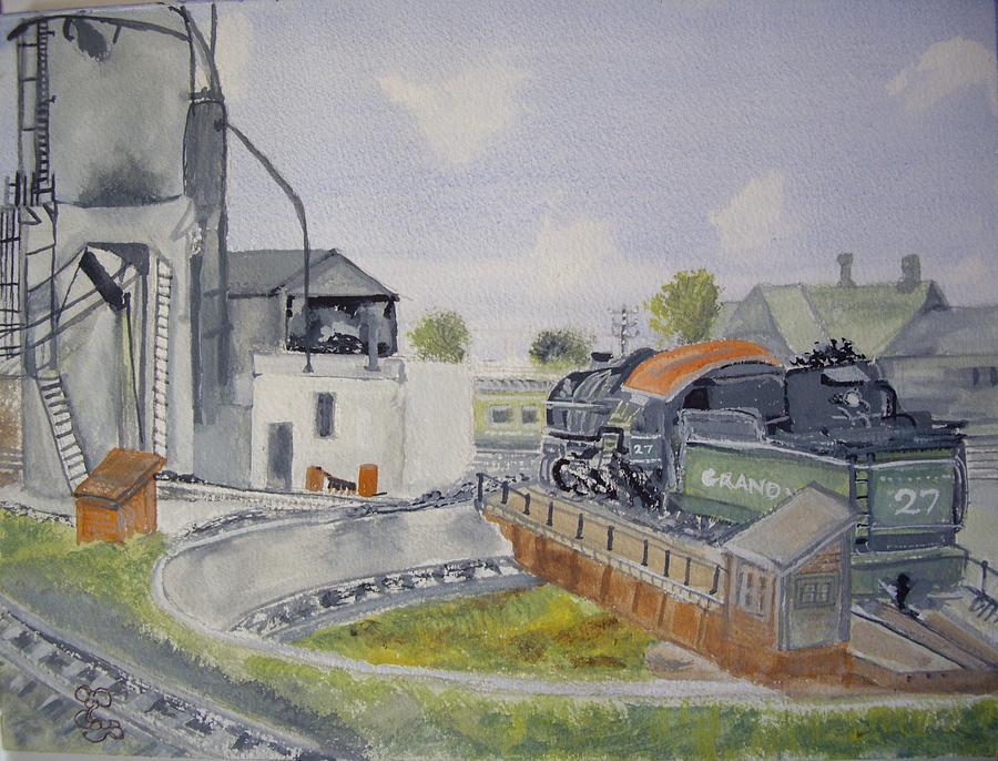 Turntable Roundhouse Painting by Carole Robins