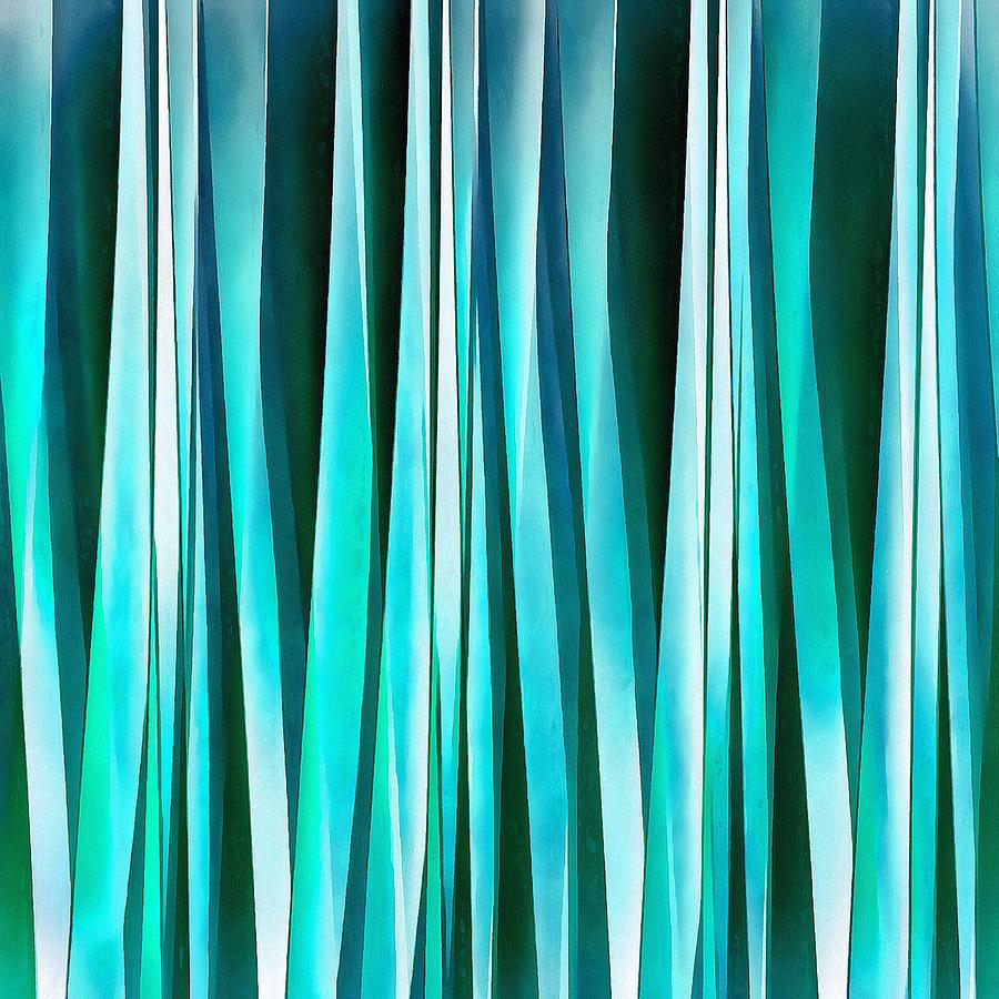 Turquoise and Cyan Ocean Stripy Lines Pattern Digital Art by Taiche Acrylic Art