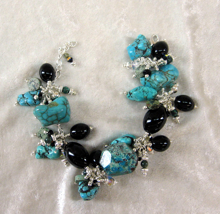 Turquoise and Onyx Charm Bracelet Jewelry by Janet Carroll - Fine Art ...