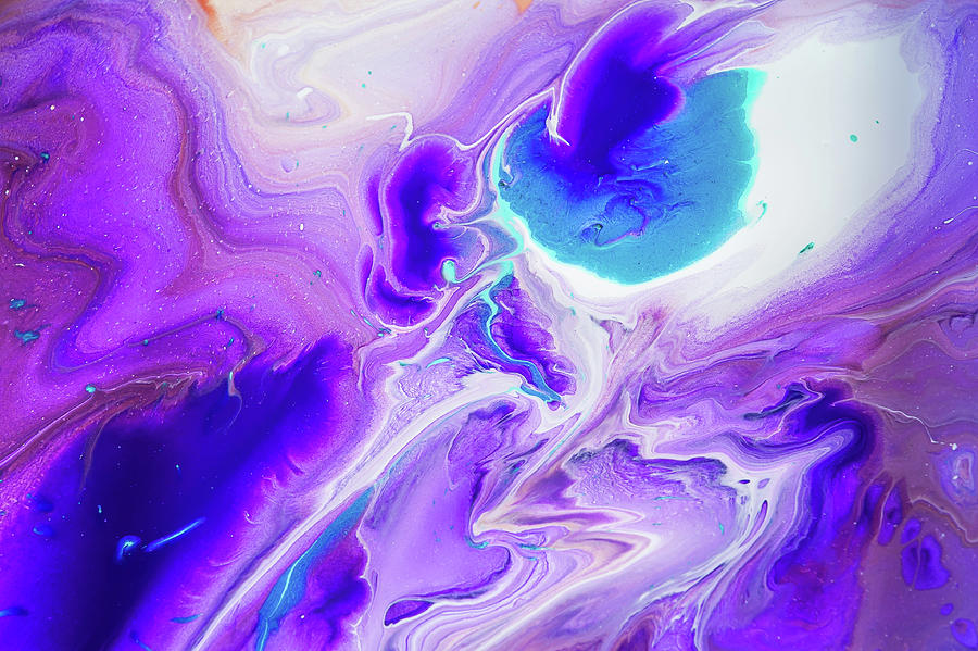 Abstract Painting - Turquoise and Purple Flow Streams. Abstract Fluid Acrylic Painting by Jenny Rainbow