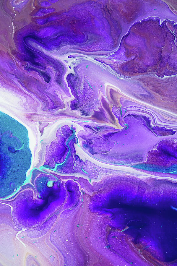 Turquoise and Purple  Flows. Vertical. Abstract Fluid Acrylic Painting Painting by Jenny Rainbow