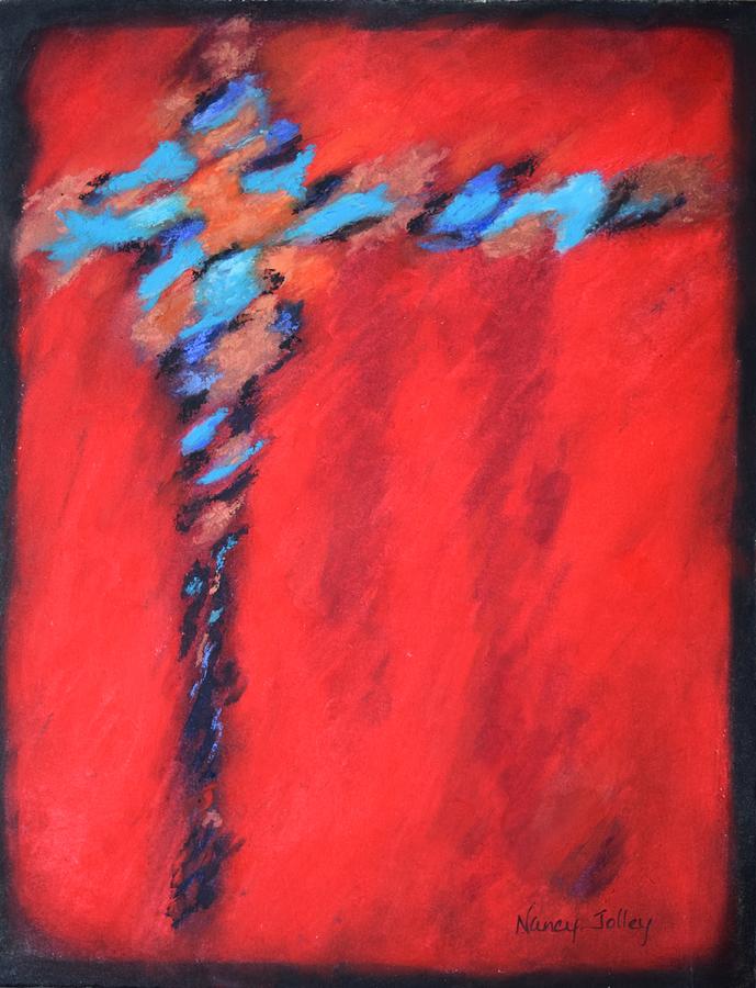 Turquoise and Red Painting by Nancy Jolley