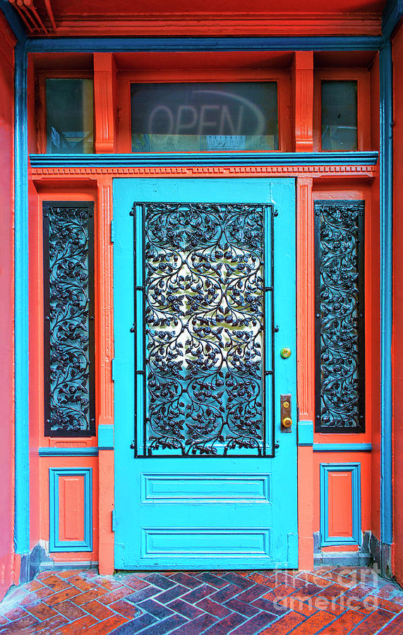 Turquoise And Wrought IronDoor Photograph by Frances Ann Hattier