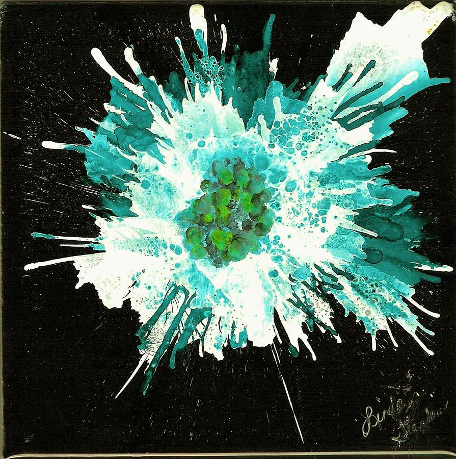 Turquoise Burst Painting by Linda Stanton