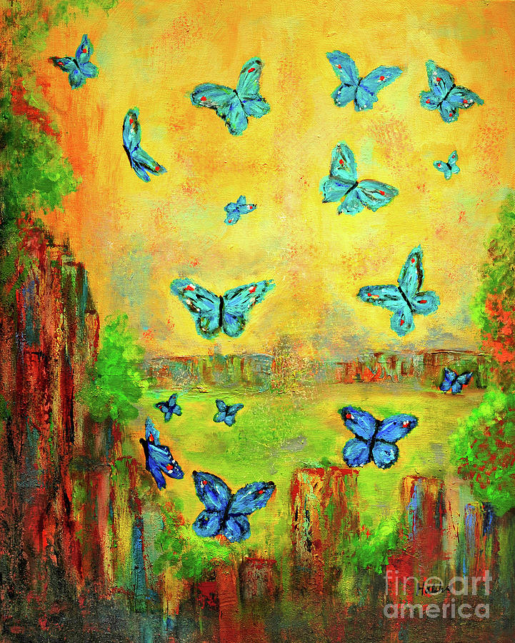 Turquoise Butterflies Painting by Haleh Mahbod