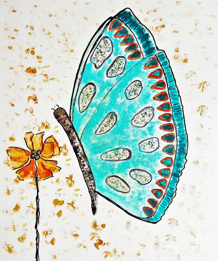 Turquoise Butterfly Painting by Jasna Gopic