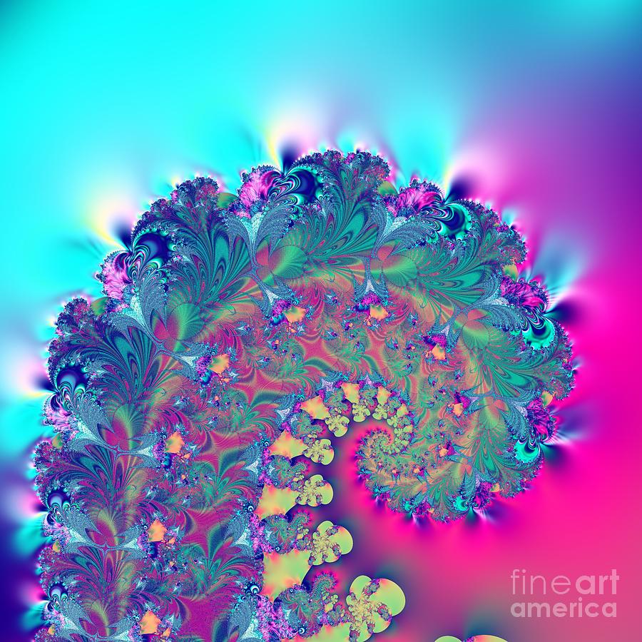 Abstract Digital Art - Turquoise Coral Reef Fantasy Fractal Abstract by Rose Santuci-Sofranko