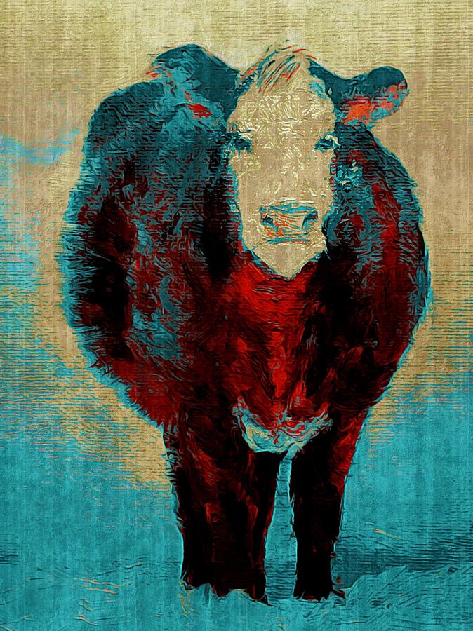 Turquoise Cow Art Painting Painting