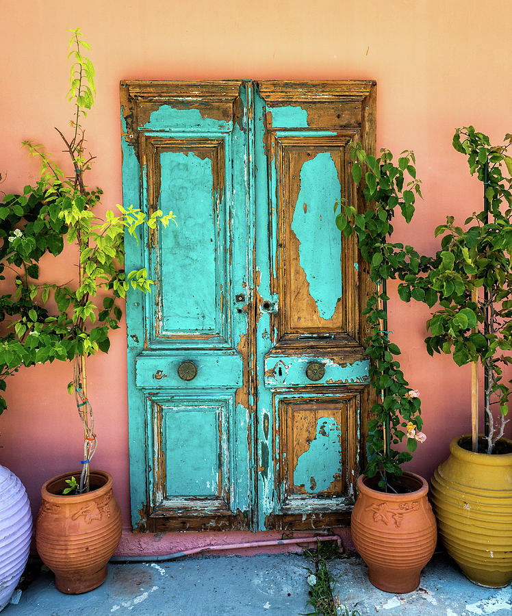 Turquoise Door in Katakolon Photograph by Gary Karlsen