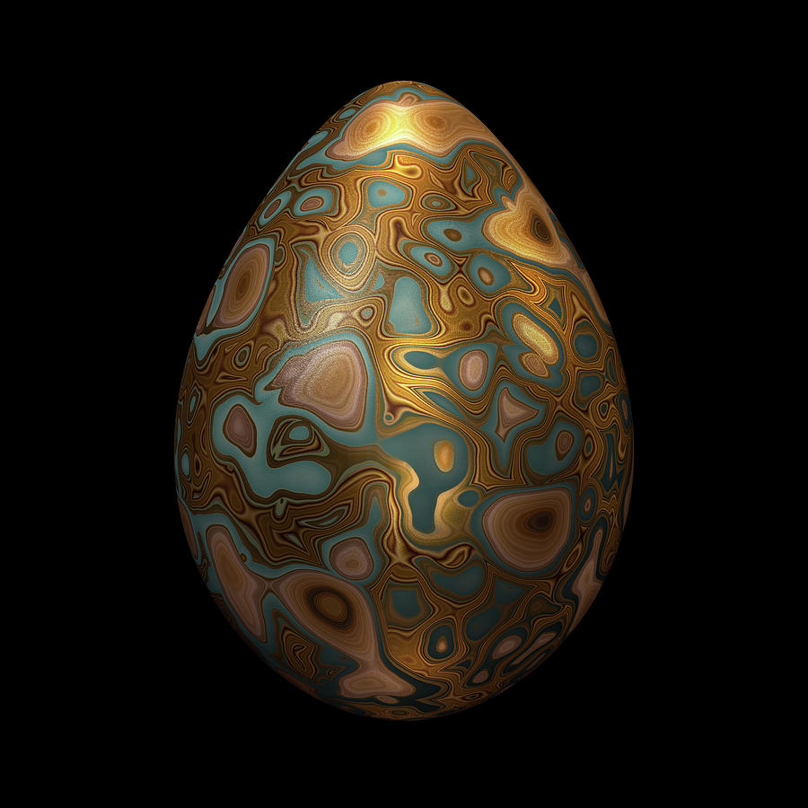 Turquoise Egg with Golden Marbling Digital Art by Hakon Soreide