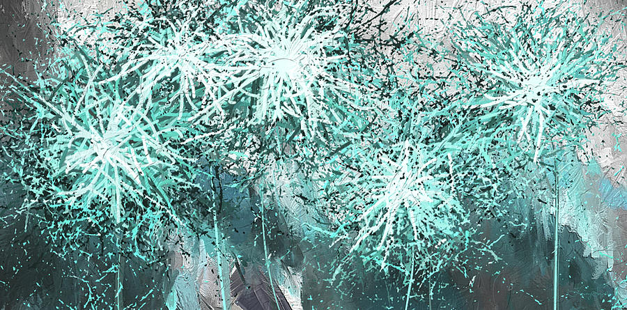Turquoise Explosions - Blue And Gray Modern Art Painting
