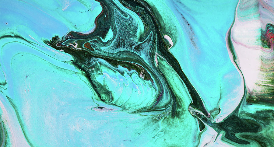 Turquoise Flows. Abstract Fluid Acrylic Pour  Painting by Jenny Rainbow