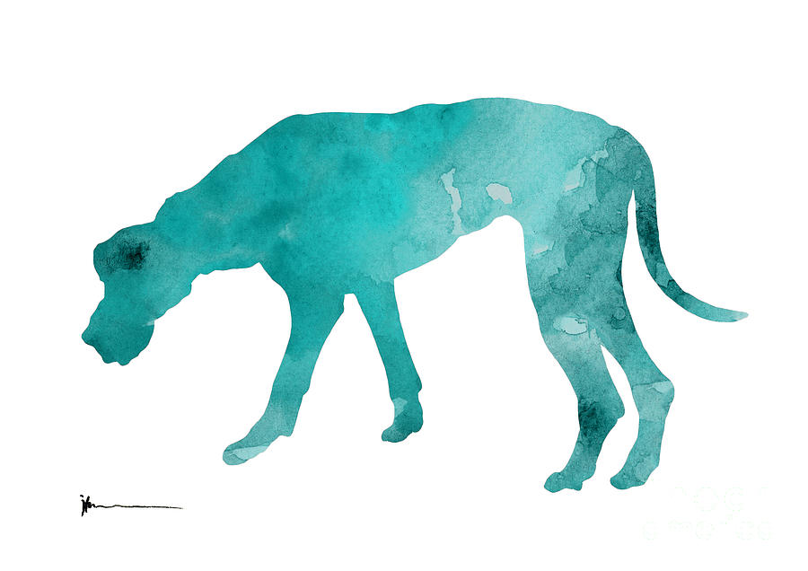 Abstract Painting - Turquoise great dane watercolor art print paitning by Joanna Szmerdt