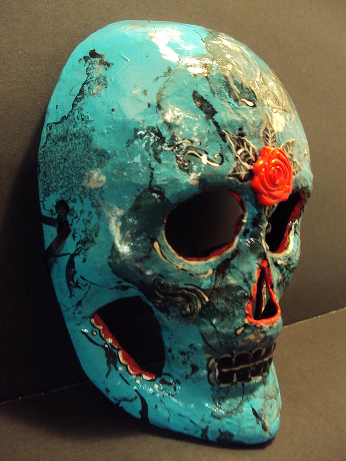 Dia Del Los Muertos Painting - Turquoise mask  by Kelly Gannon