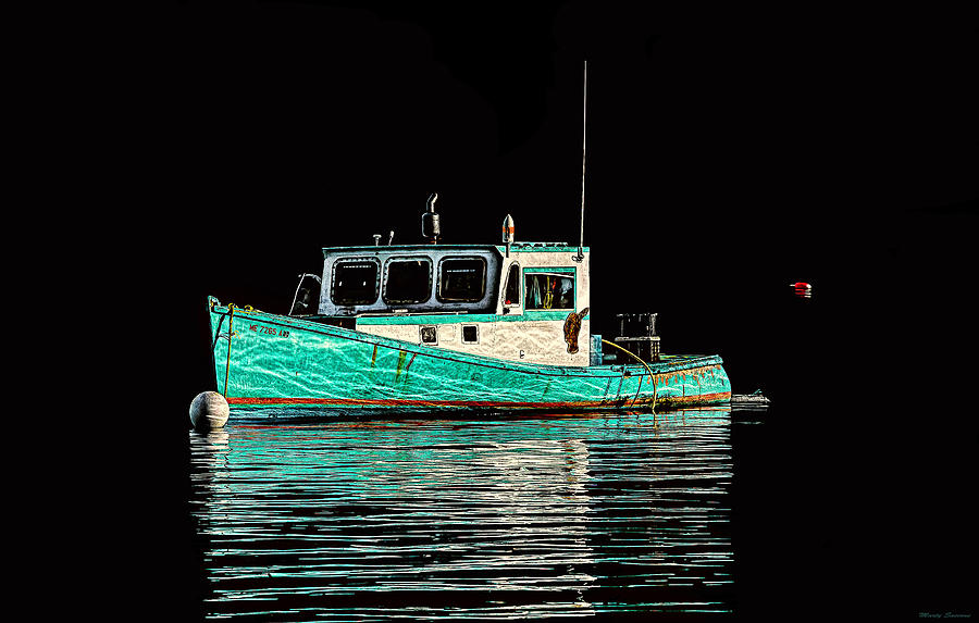 Abstract Photograph - Turquoise Lobster Boat At Mooring by Marty Saccone