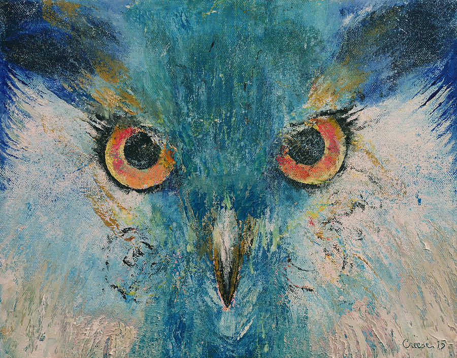 Turquoise Owl Painting by Michael Creese