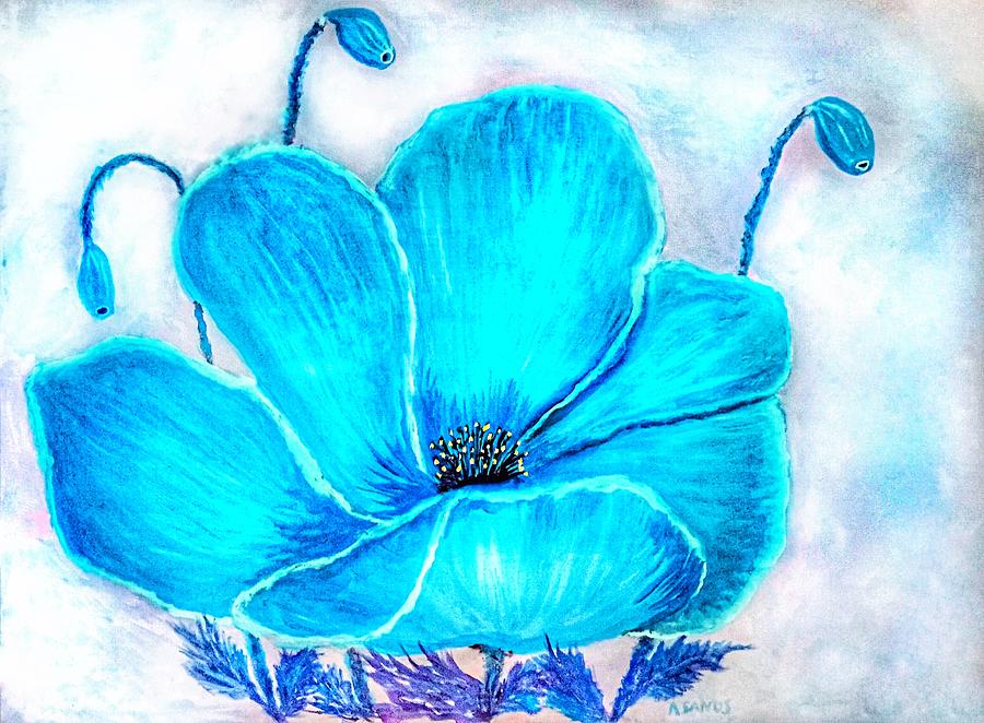 Turquoise Poppy Painting by Anne Sands