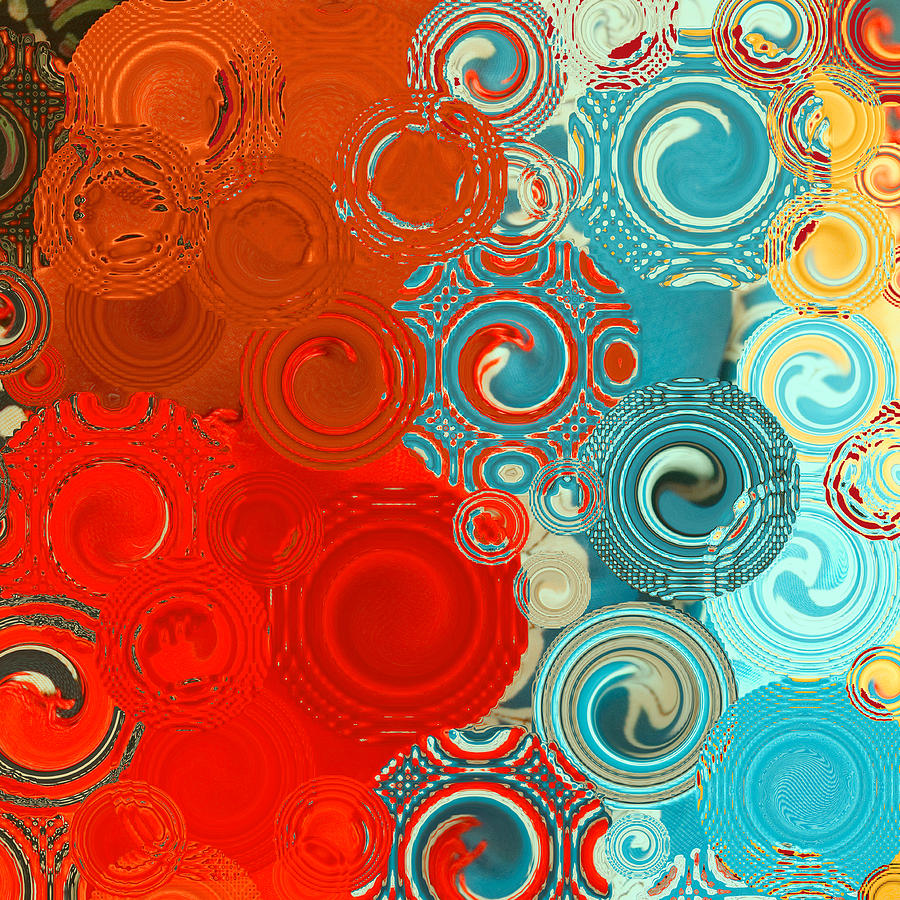 Turquoise Red Swirls Painting by Bonnie Bruno