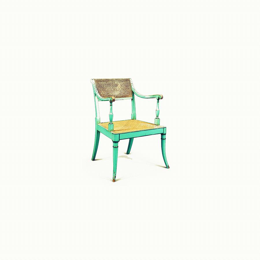 TURQUOISE REGENCY ARMCHAIR, 18th century Made circa 1790 in watercolor Painting by Celestial Images