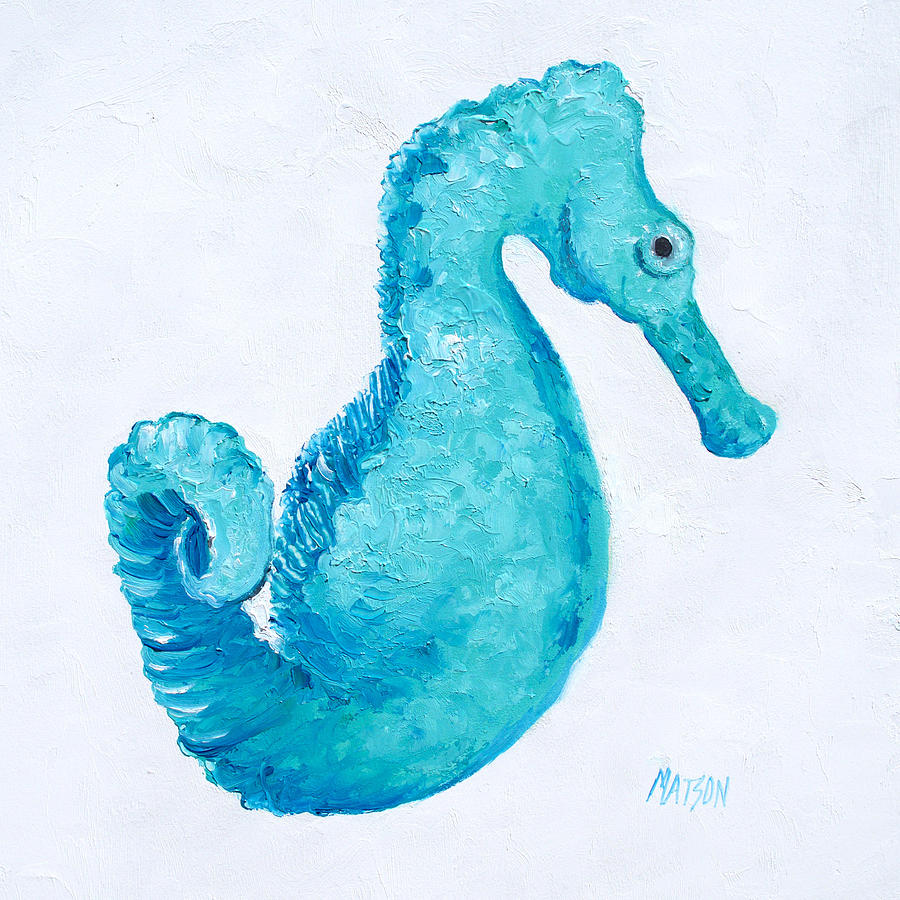 Turquoise seahorse Painting by Jan Matson
