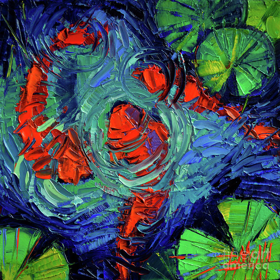 Koi Painting - Turquoise Swirls by Mona Edulesco