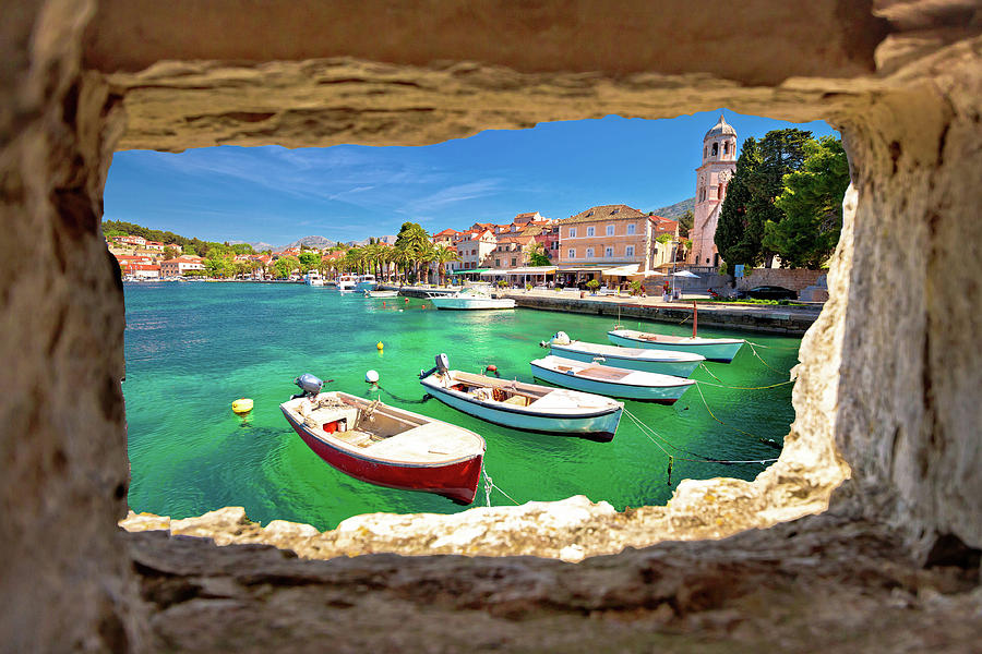 Turquoise waterfront of Cavtat view through stone window Photograph by Brch Photography