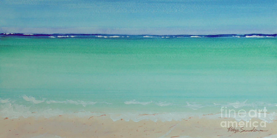 Turquoise Waters Long Abstract Painting by Robyn Saunders