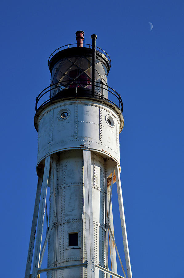 Turret Sturgeon Bay Canal Light Tower Wisconsin Vertical With Moon Photograph by Thomas Woolworth