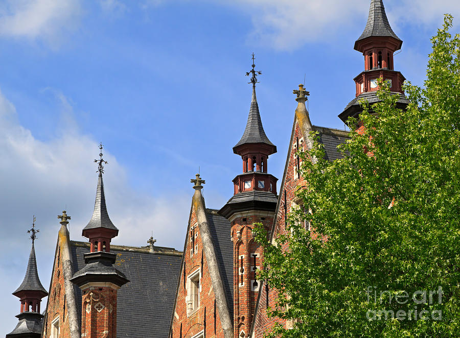 Turrets and Roofs beside Steenhouwersdijk Canal in Bruges Photograph by Louise Heusinkveld