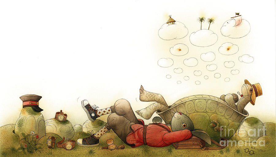 Turtle and Rabbit06 Painting by Kestutis Kasparavicius
