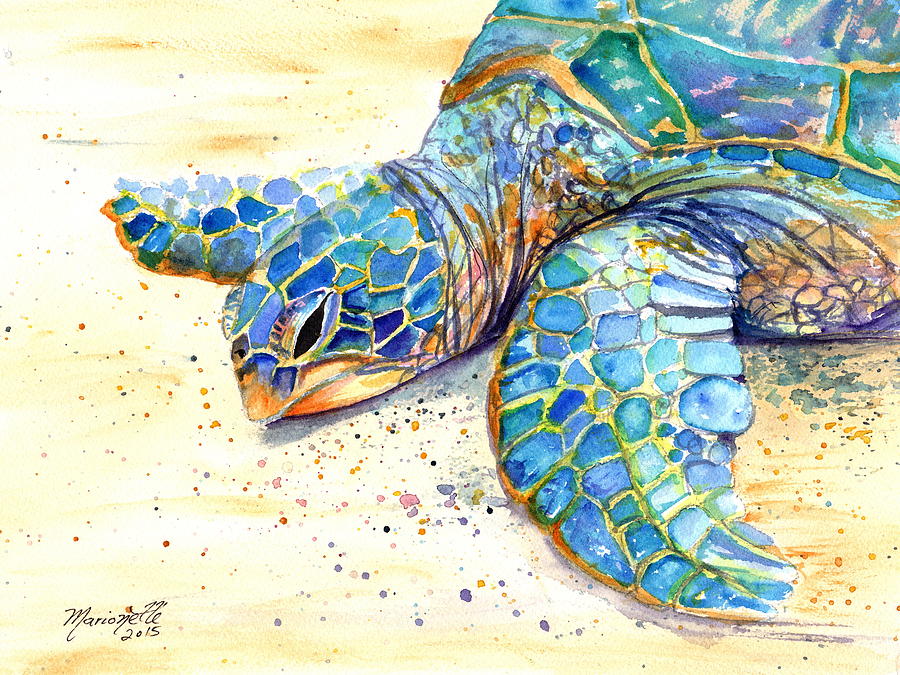 Turtle Painting - Turtle at Poipu Beach 4 by Marionette Taboniar