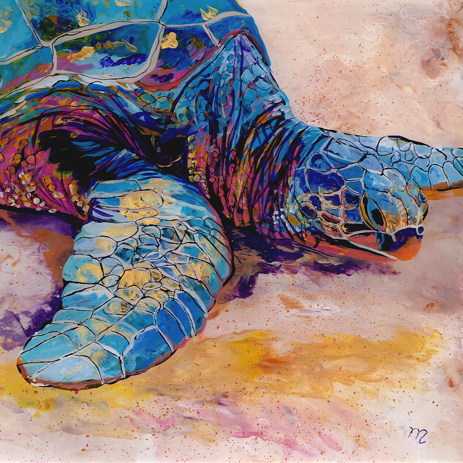 Turtle at Poipu Beach 6 Painting by Marionette Taboniar