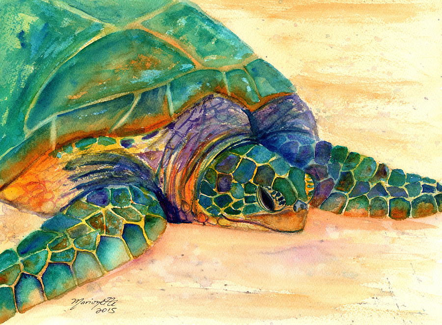 Turtle at Poipu Beach 7 Painting by Marionette Taboniar
