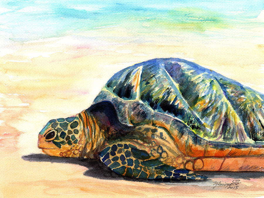 Turtle at Poipu Beach 8 Painting by Marionette Taboniar