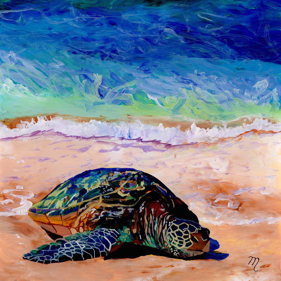 Turtle at Poipu Beach 9 Painting by Marionette Taboniar