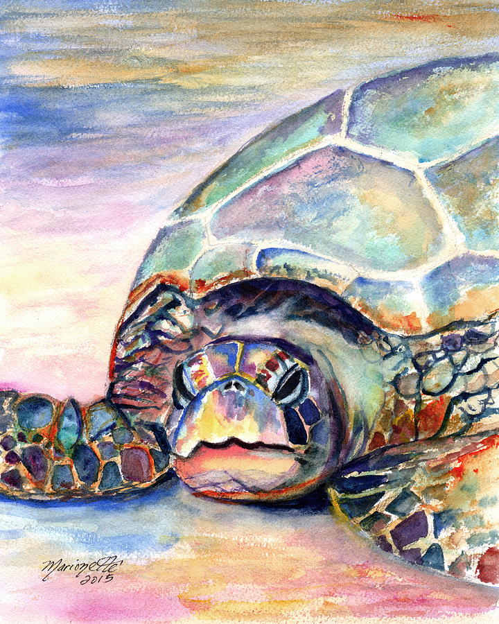 Turtle at Poipu Beach Painting by Marionette Taboniar