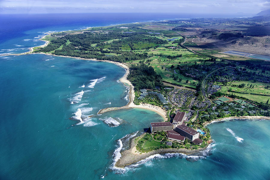 Helicopter Photograph - Turtle Bay - looking east by Sean Davey