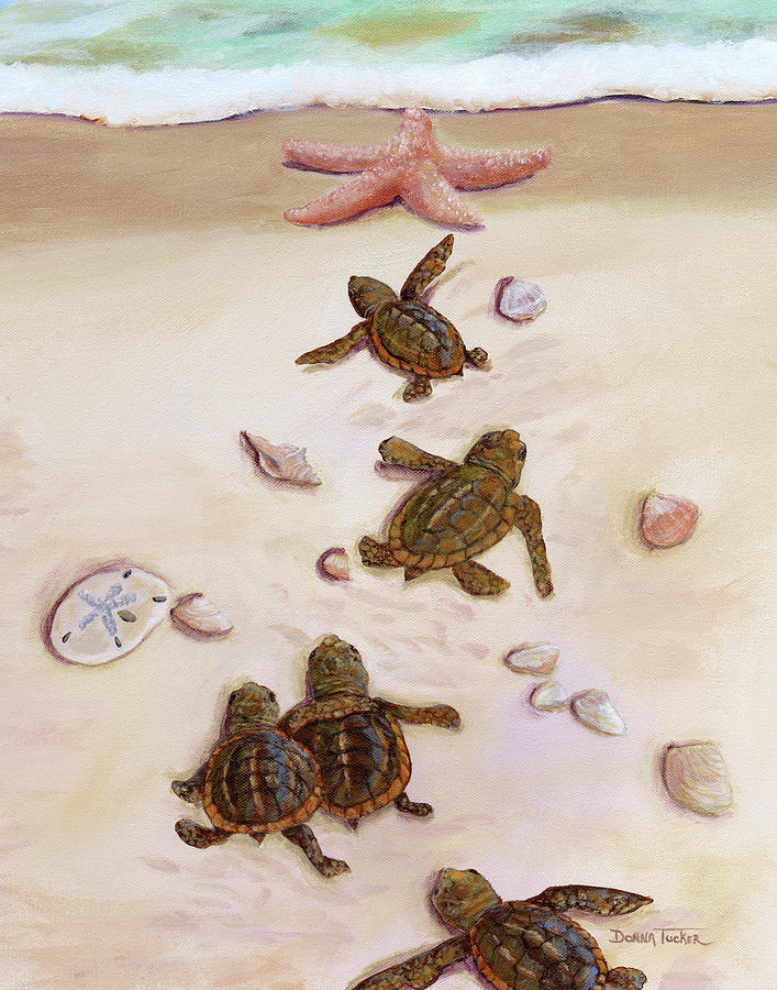 Turtle Christmas Tree Painting by Donna Tucker