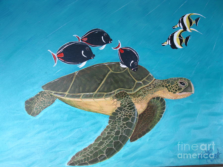 Fish Painting - Turtle In Pardise by Gladys Toland