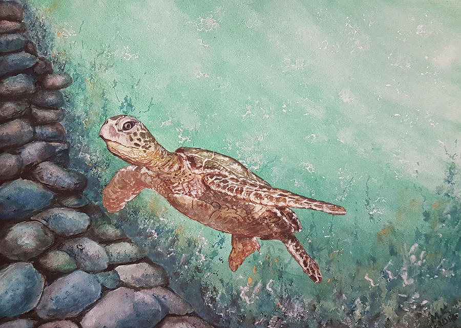 Turtle in the ocean Painting by Mila Komanova - Fine Art America